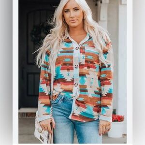 HEIMISH Aztec Multi Colored and Gray Long Sleeve Button Down Shirt